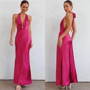Selfie Leslie Oasis Diamante Halterneck Maxi Dress